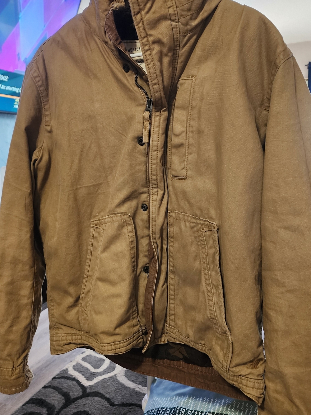 American Eagle Outfitters Brown Military-Style Field Jacket with Hood